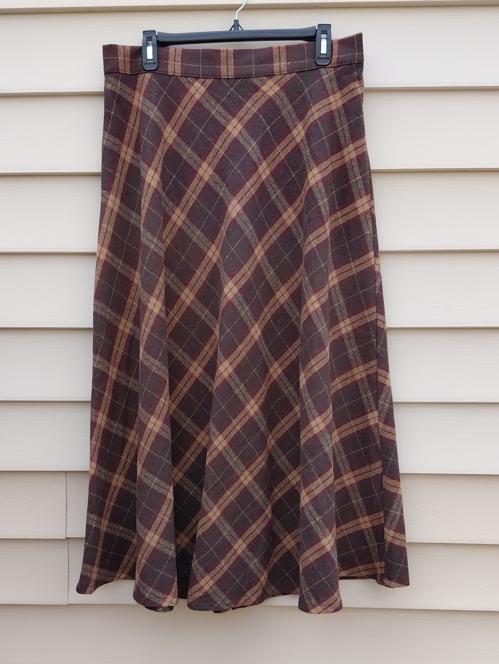 RIHOAS Women's Brown and Tan Plaid A-Line Midi Skirt Size XL